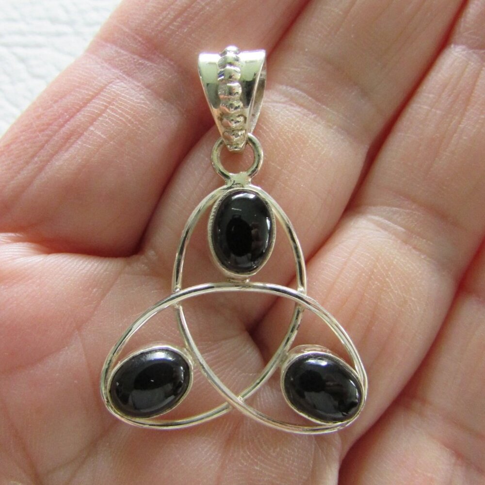 Black Onyx 925 Silver Tri-Circle Pendant